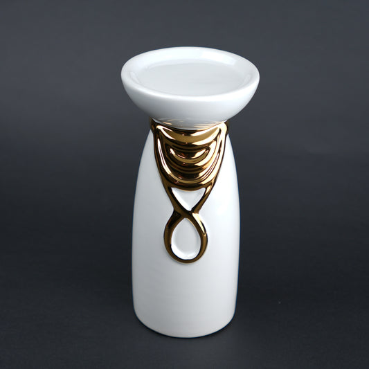 White ceramic candle holder with gold accent modern tealight holder for home decor styling