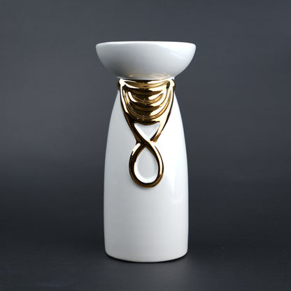White ceramic candle holder with gold accent modern tealight holder for home decor styling