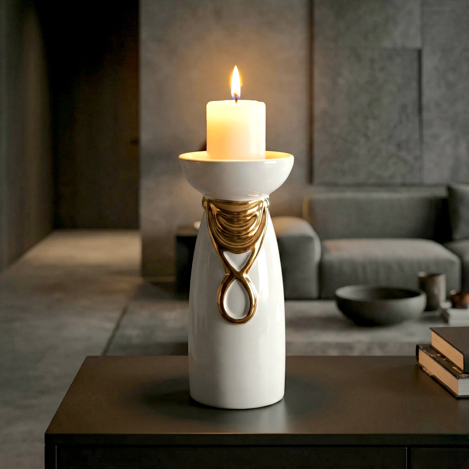Aura Candle Holder side angle ceramic design detail