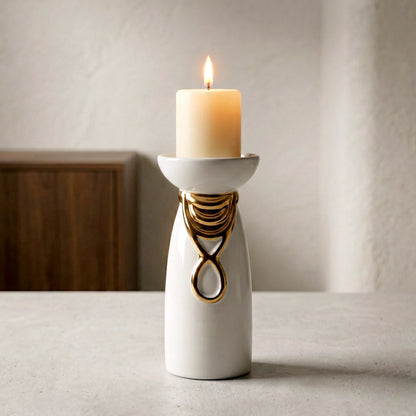 Aura Candle Holder ceramic base with gold accent design