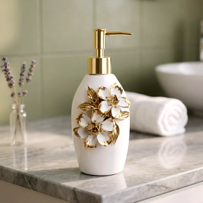 Ivory Bloom Dispenser ceramic soap dispenser with floral design