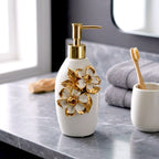 Ivory Bloom Dispenser side view ceramic dispenser with pump