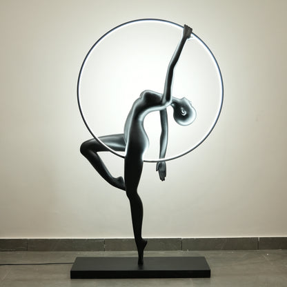 Matte black human form floor lamp with LED halo ring modern luxury ambient lighting decor