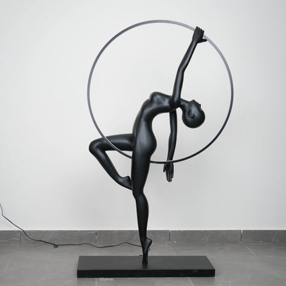 Matte black human form floor lamp with LED halo ring modern luxury ambient lighting decor