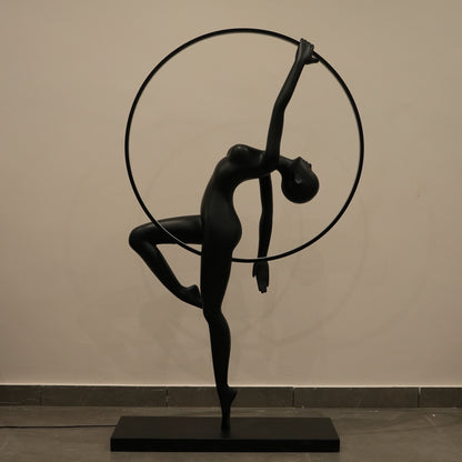 Matte black human form floor lamp with LED halo ring modern luxury ambient lighting decor