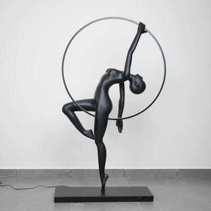 Matte black human form floor lamp with LED halo ring modern luxury ambient lighting decor
