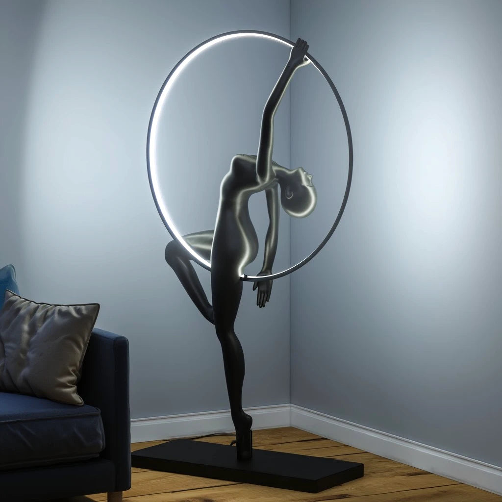 Halo Form Floor Lamp front angle glowing halo design
