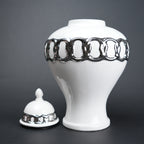White ceramic jar vase with chrome detailing modern decor object flower vase and storage container