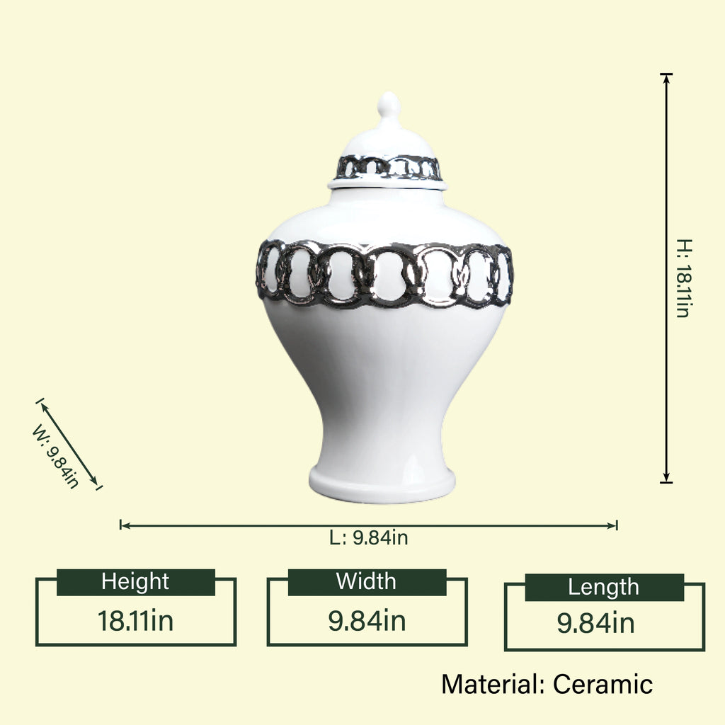 Ivory Link Decorative Jar styled on tabletop decor setup