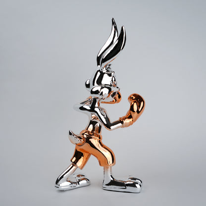 Chrome silver and gold bunny boxer decor figurine luxury collectible for modern home and office