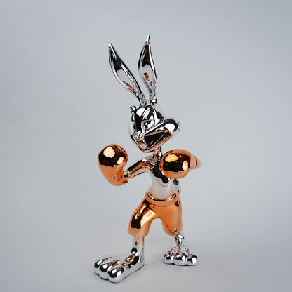 Chrome silver and gold bunny boxer decor figurine luxury collectible for modern home and office