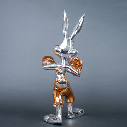 Chrome silver and gold bunny boxer decor figurine luxury collectible for modern home and office 
