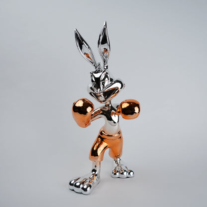 Chrome silver and gold bunny boxer decor figurine luxury collectible for modern home and office