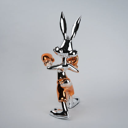 Chrome silver and gold bunny boxer decor figurine luxury collectible for modern home and office