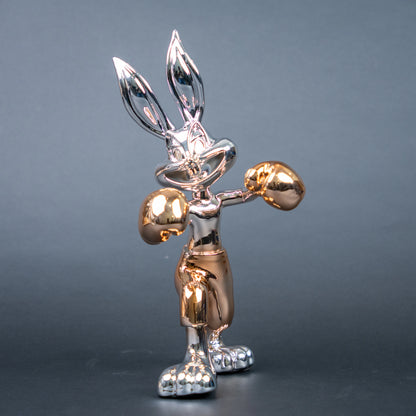 Chrome silver and gold bunny boxer decor figurine luxury collectible for modern home and office