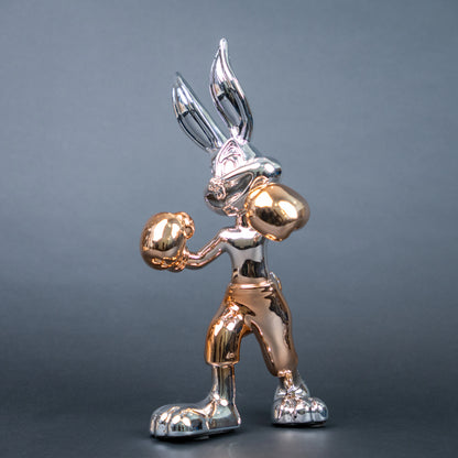 Chrome silver and gold bunny boxer decor figurine luxury collectible for modern home and office