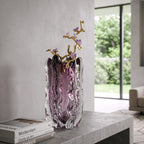 Amethyst Bloom vase, stone console, garden