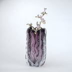 Purple textured glass vase with gold branch and lavender floral detailing