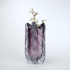 Purple textured glass vase with gold branch and lavender floral detailing