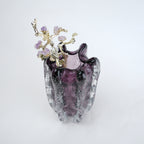 Purple textured glass vase with gold branch and lavender floral detailing