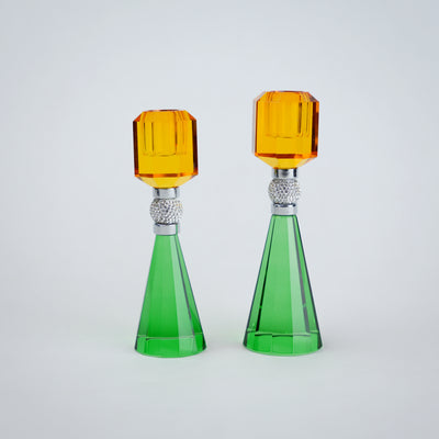 Emerald Amber Candle Holder Duo