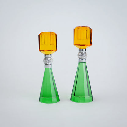 emerald amber crystal candle holder set of 2