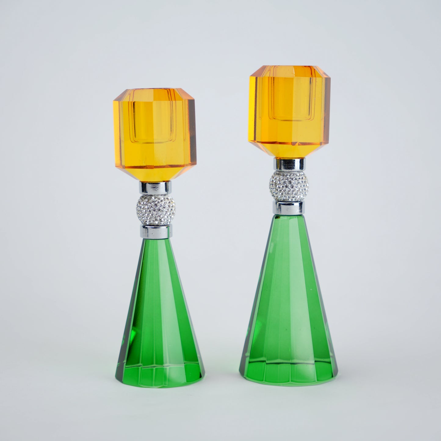 emerald amber crystal candle holder set of 2
