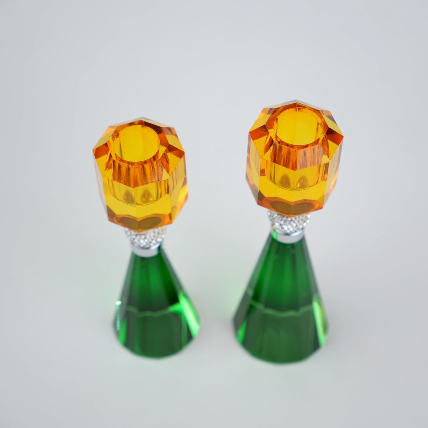 emerald amber crystal candle holder set of 2
