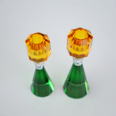 Emerald Amber Candle Holder Duo