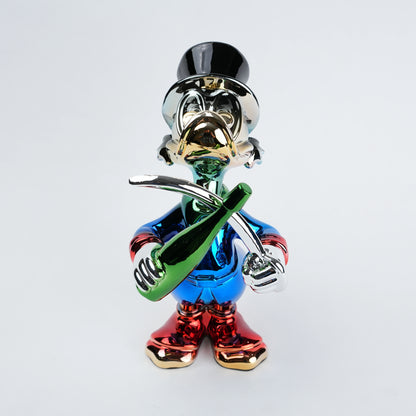 blue duck figurine holding champagne bottle and sword chrome finish luxury home decor accent