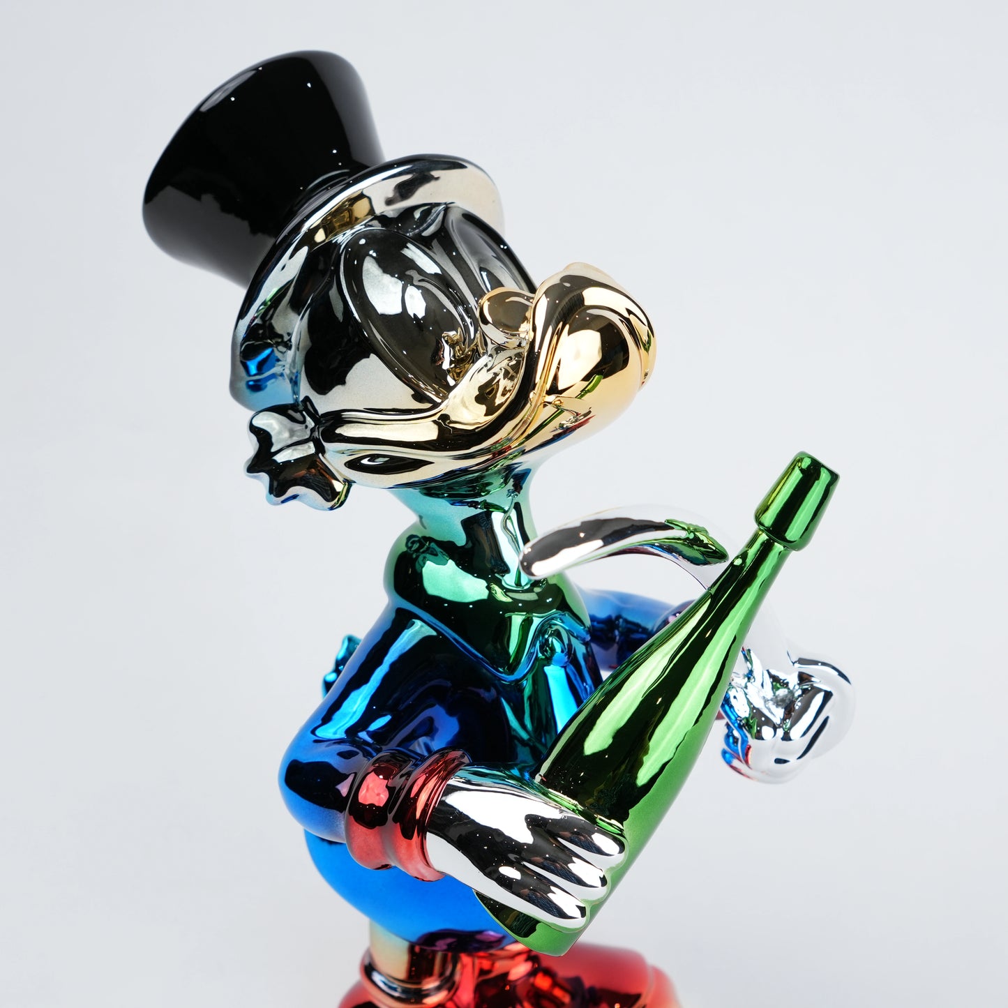blue duck figurine holding champagne bottle and sword chrome finish luxury home decor accent