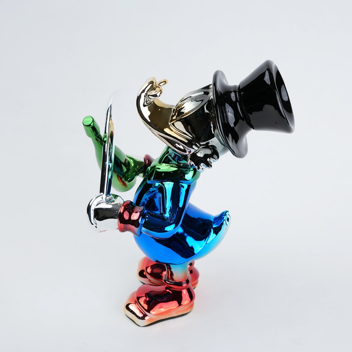 blue duck figurine holding champagne bottle and sword chrome finish luxury home decor accent