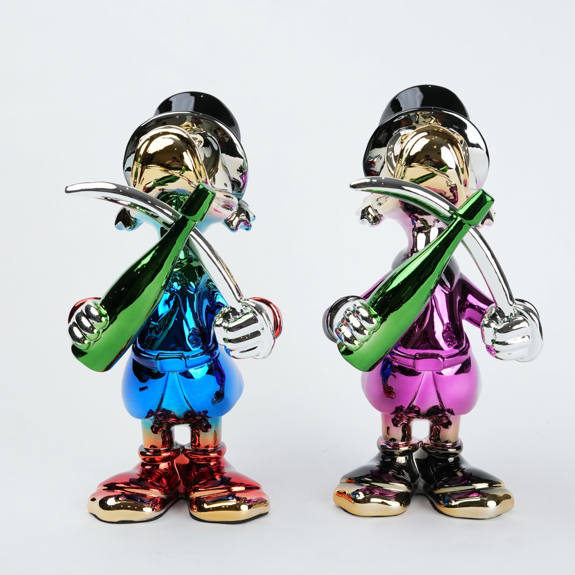 pink duck figurine holding champagne bottle and sword chrome finish luxury home decor accent