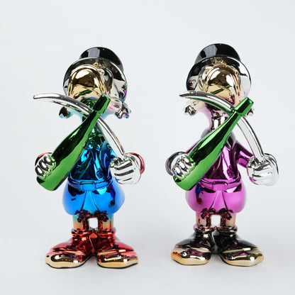 pink duck figurine holding champagne bottle and sword chrome finish luxury home decor accent