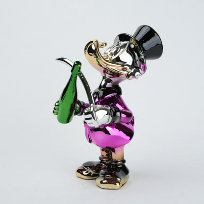 pink duck figurine holding champagne bottle and sword chrome finish luxury home decor accent