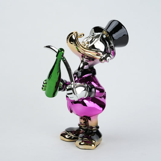 pink duck figurine holding champagne bottle and sword chrome finish luxury home decor accent