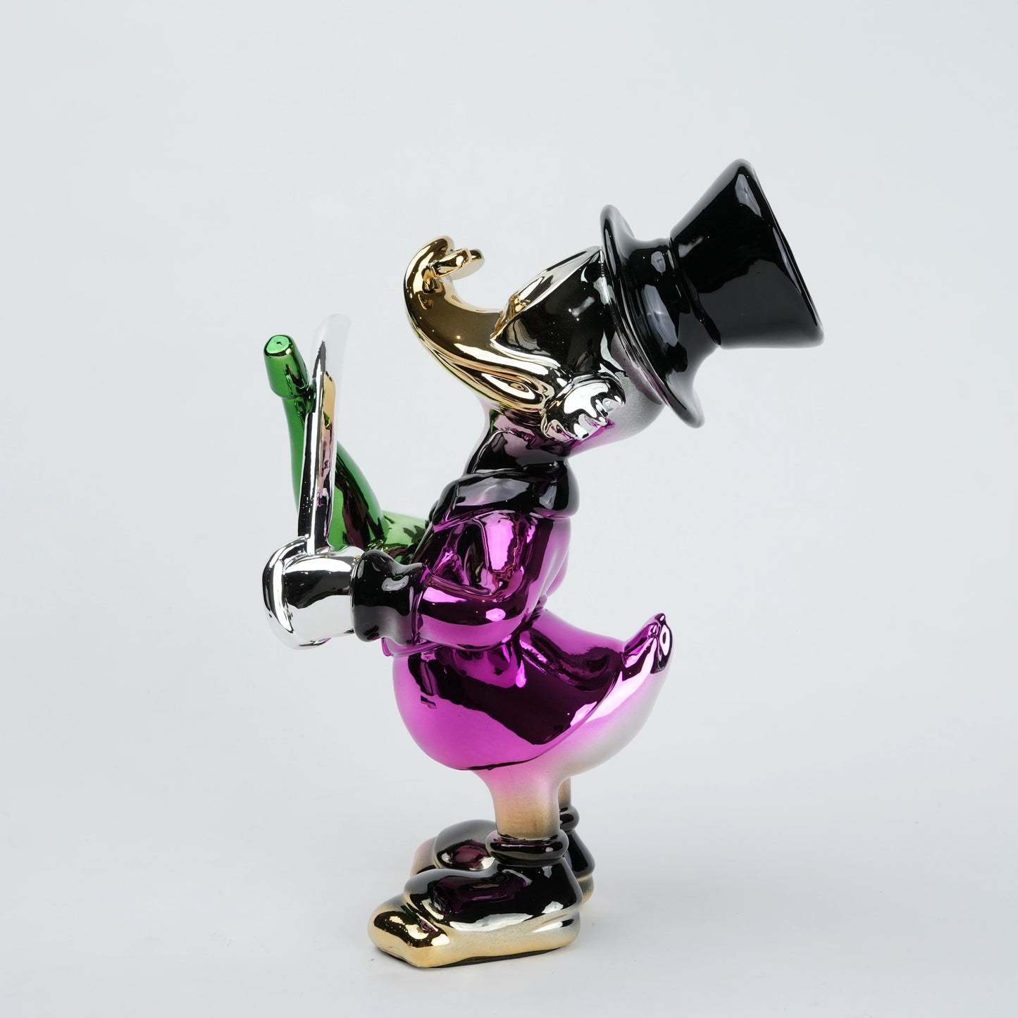 pink duck figurine holding champagne bottle and sword chrome finish luxury home decor accent