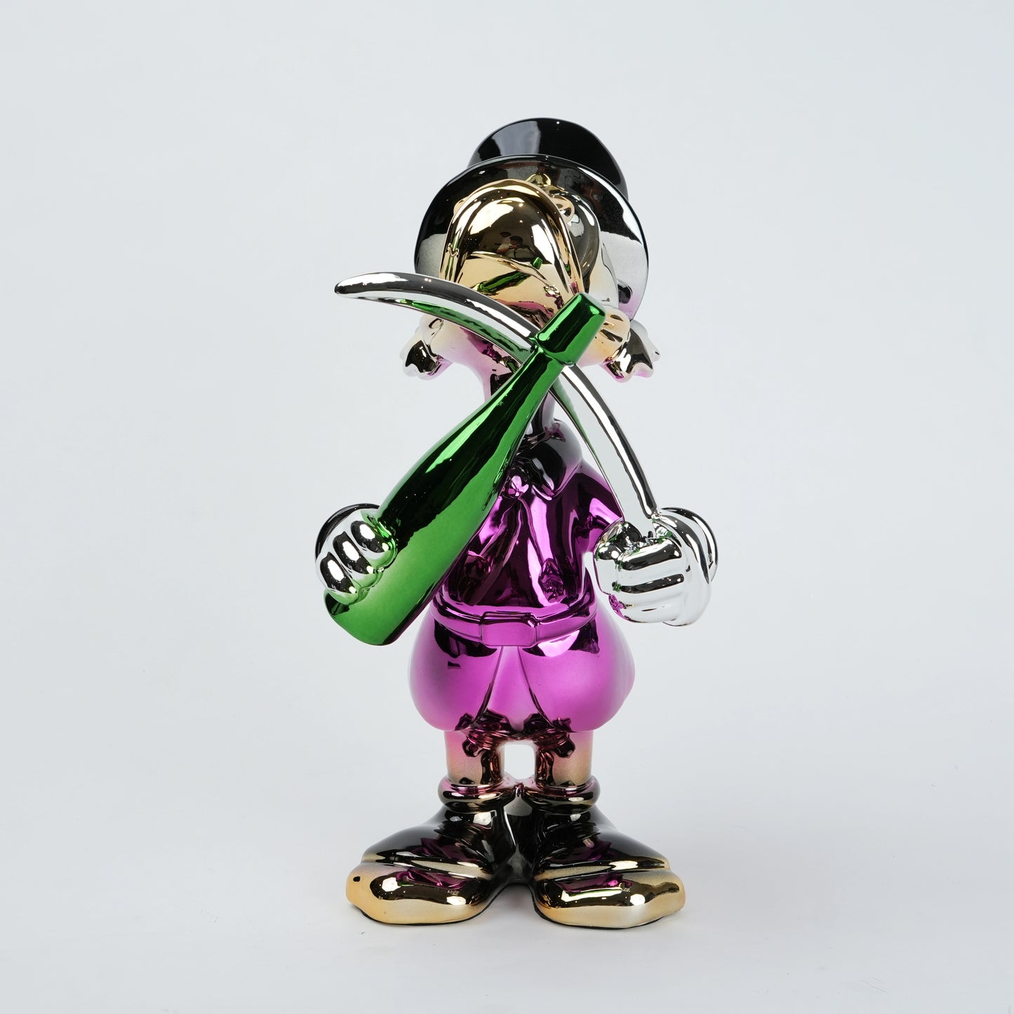 pink duck figurine holding champagne bottle and sword chrome finish luxury home decor accent