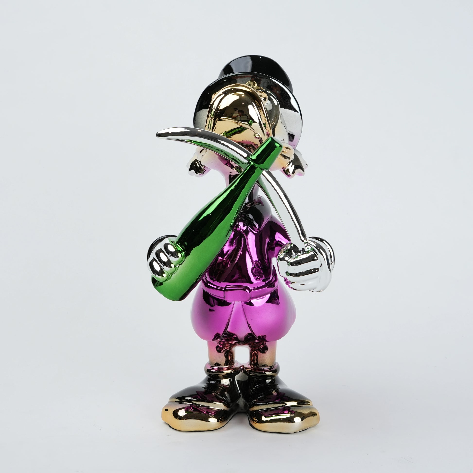 pink duck figurine holding champagne bottle and sword chrome finish luxury home decor accent