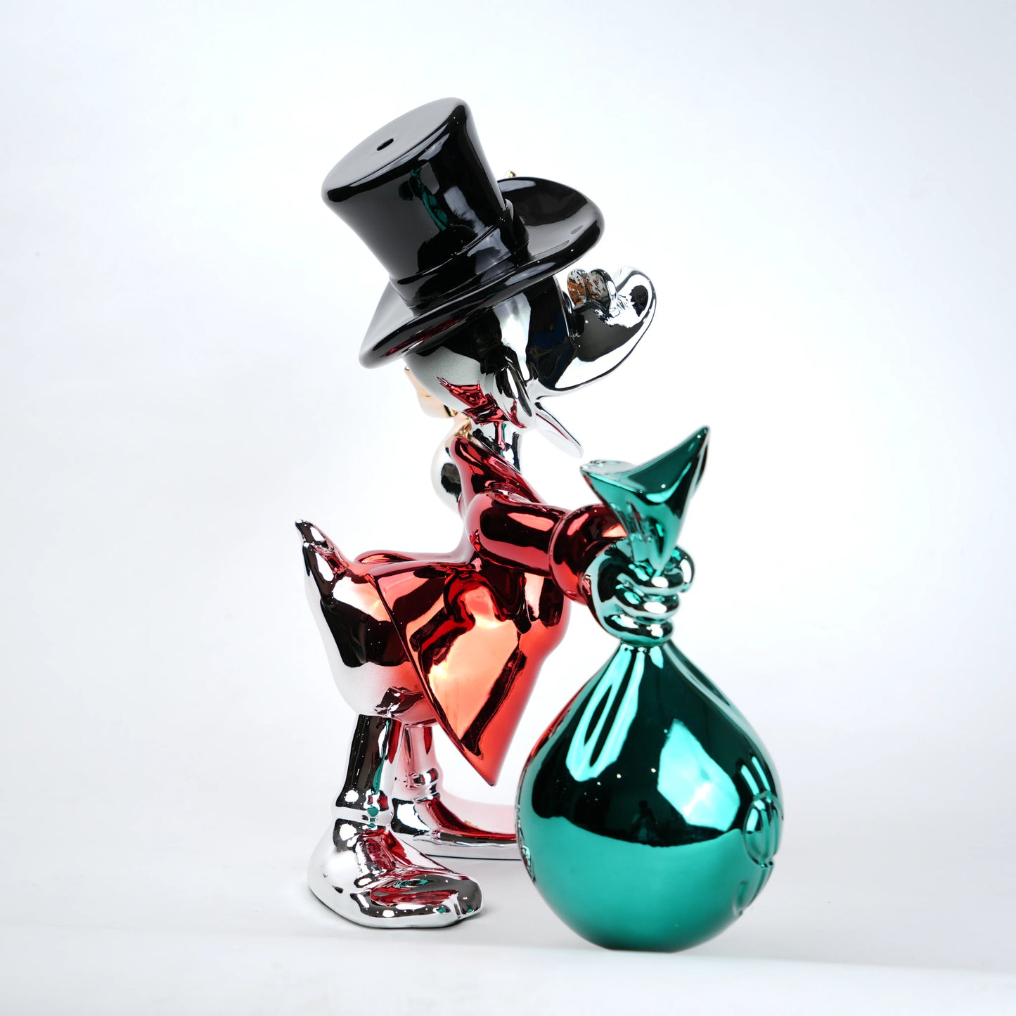 duck figurine holding money bag and gun chrome finish luxury home decor accent