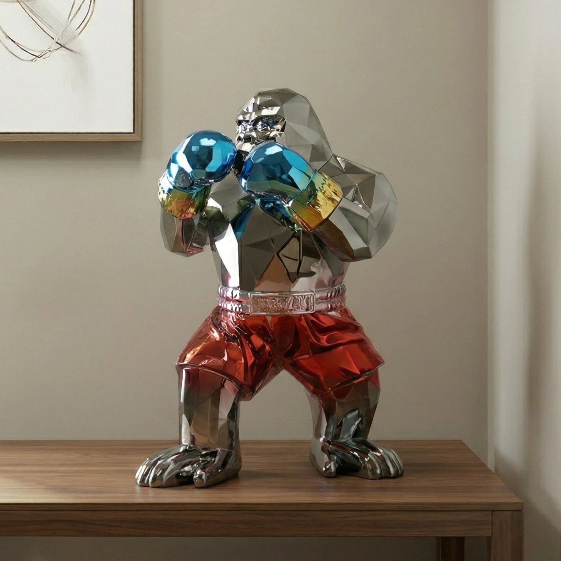 Bold Gorilla Boxer Figurine multicolor metallic decor
