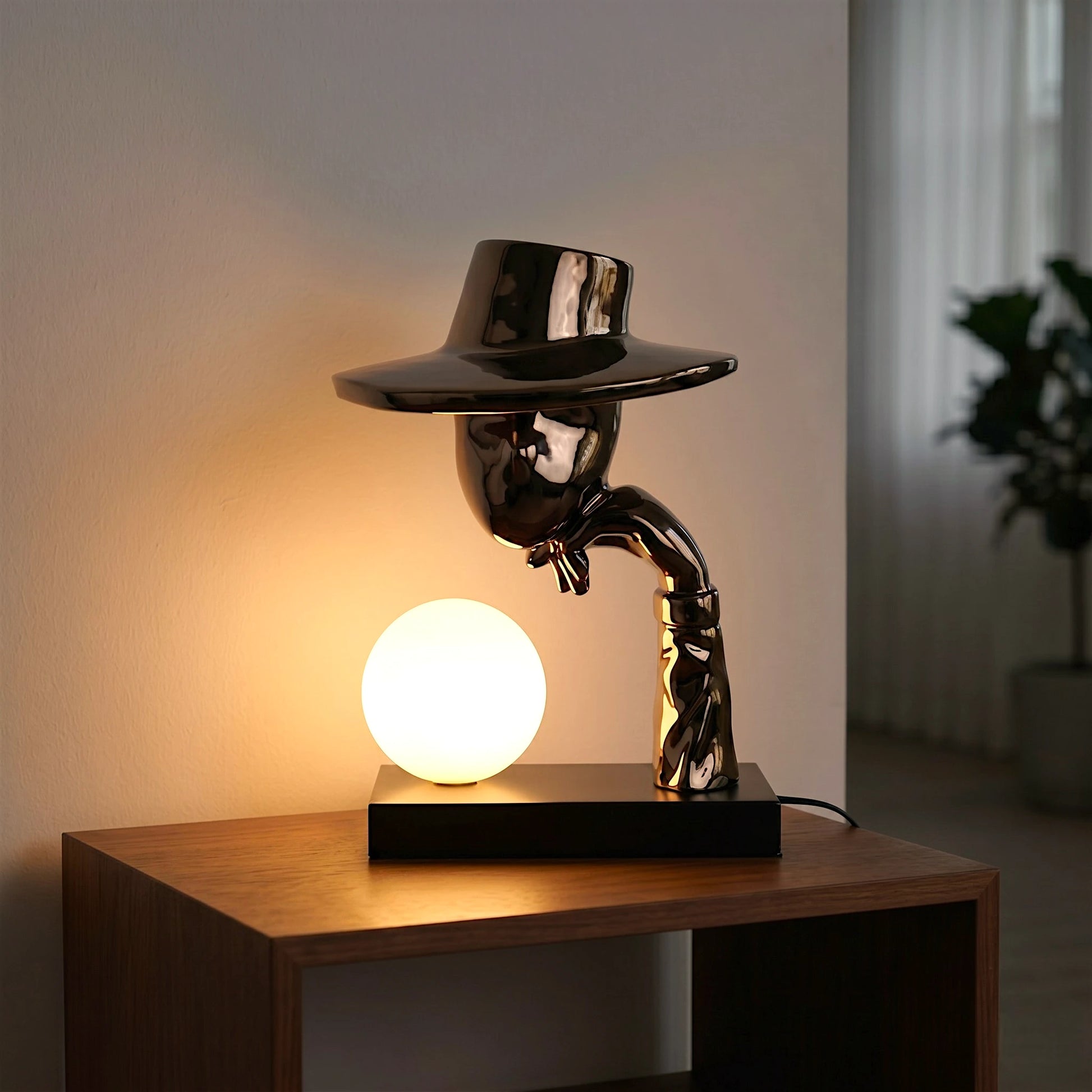 Elegant Hat Lamp black electroplated sculptural form
