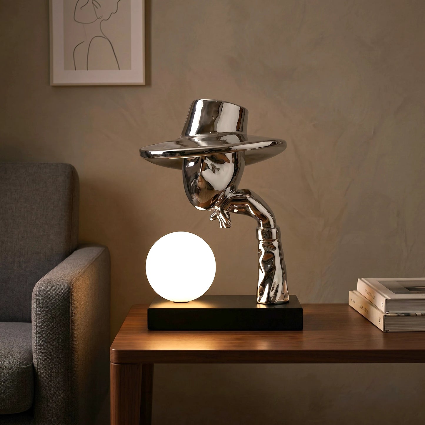 Elegant Hat Lamp silver electroplated sculptural design