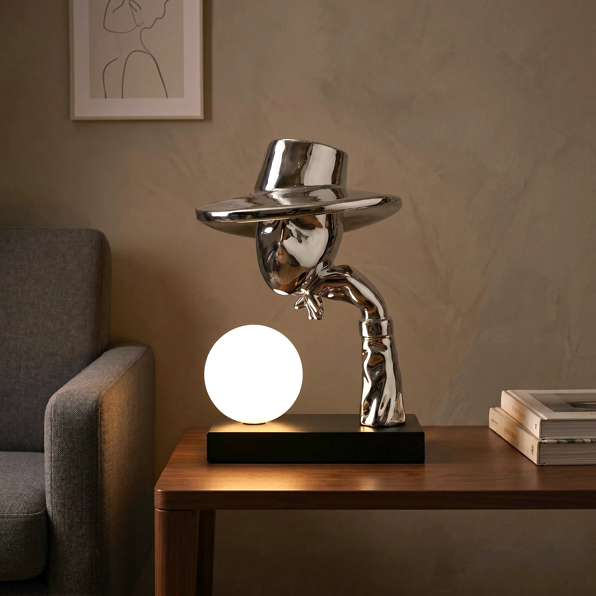 Elegant Hat Lamp silver electroplated sculptural design
