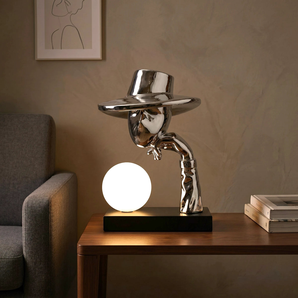 Elegant Hat Lamp silver electroplated sculptural design