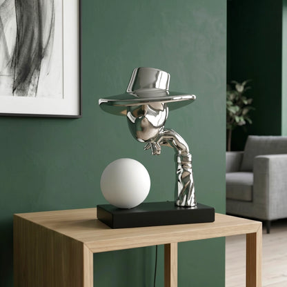 Elegant Hat Lamp silver side view with globe light