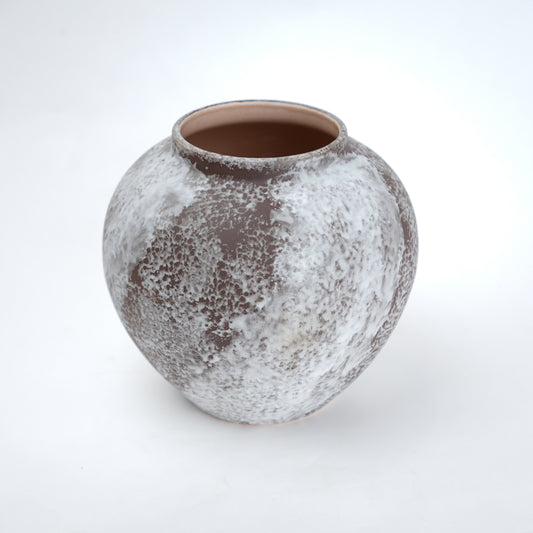 Mineral glaze ceramic vase in brown and white textured finish available in small medium and large sizes