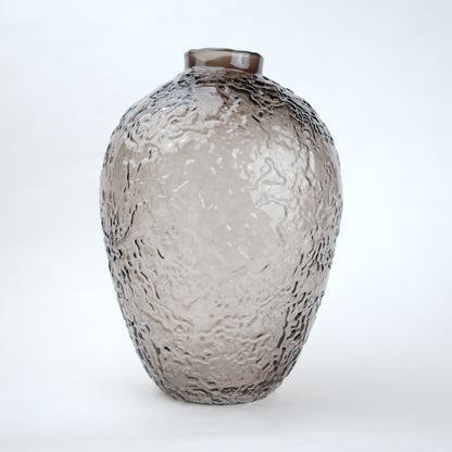 Hammered glass vase in warm grey finish available in three sizes for modern home decor styling