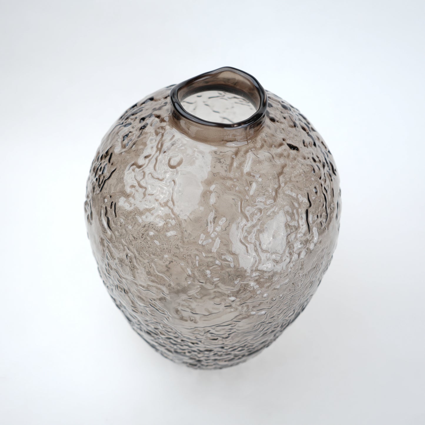 Hammered glass vase in warm grey finish available in three sizes for modern home decor styling