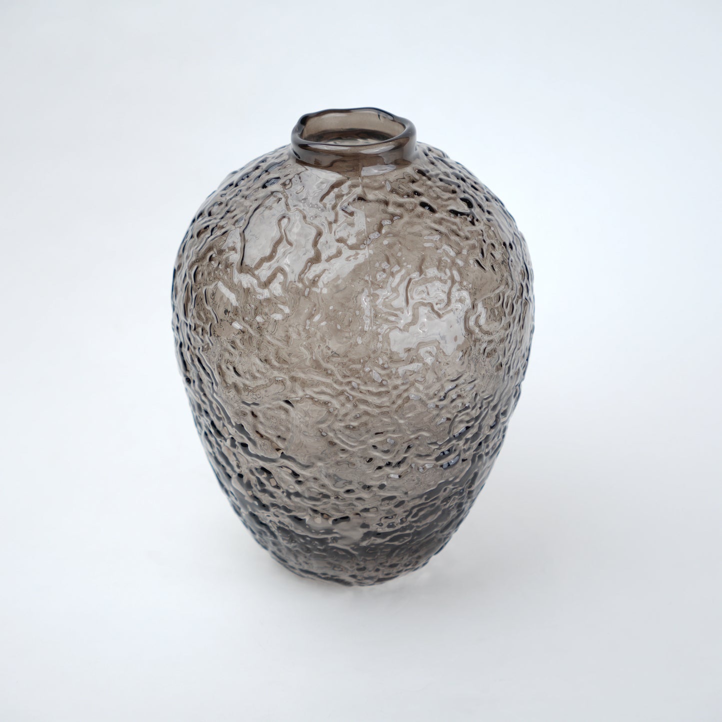 Hammered glass vase in warm grey finish available in three sizes for modern home decor styling